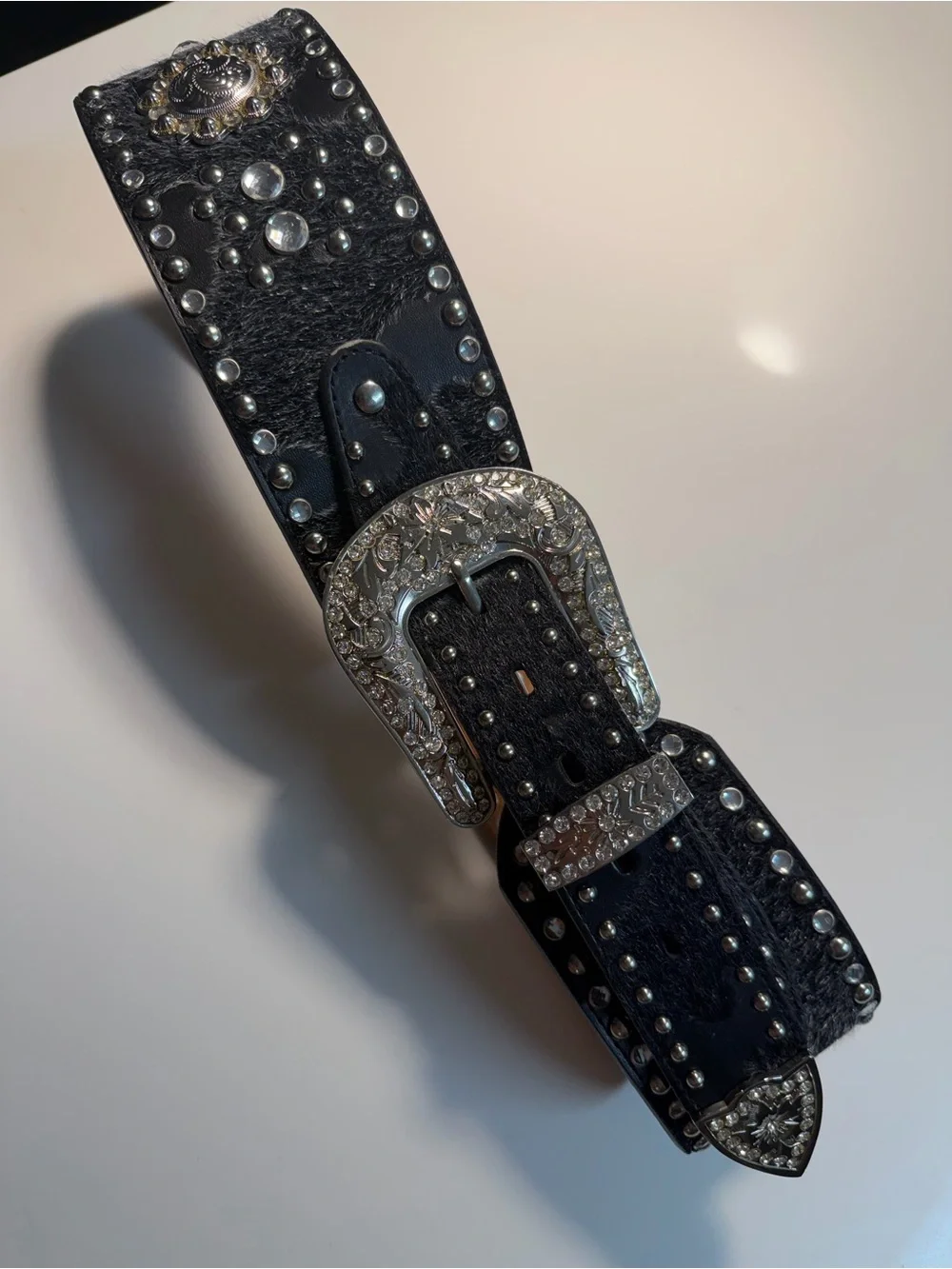 Ariat Black Studded Western Belt with Silver Engraved Buckle
